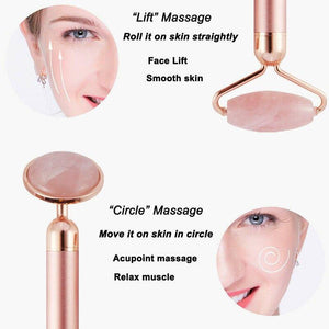 3In1 Electric Vibrating Natural Rose Quartz Jade Facial Roller.