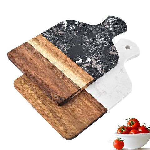 Image of Marble and Acacia Wood Kitchen Chopping Board.