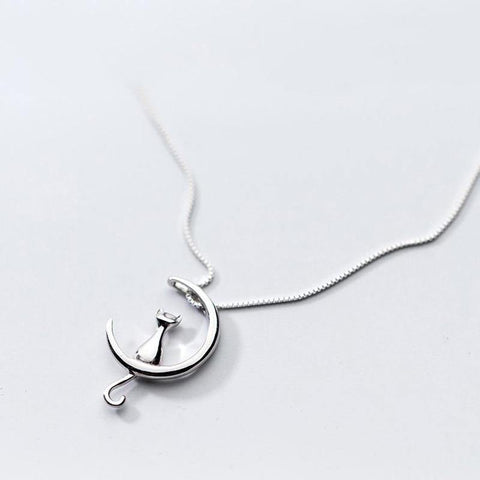 Image of Sterling Silver Cat Charm Pendant Necklaces.