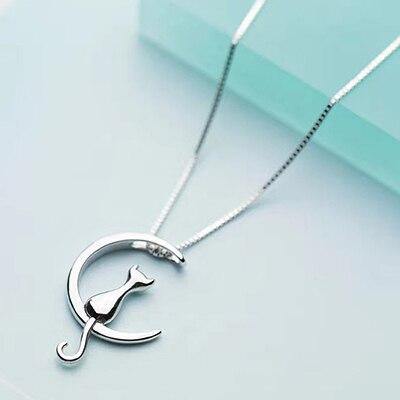 Image of Sterling Silver Cat Charm Pendant Necklaces.