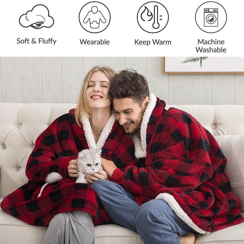 Winter Warm Fleece Wearable Hooded Blanket Fluffy Blanket Hoodie.