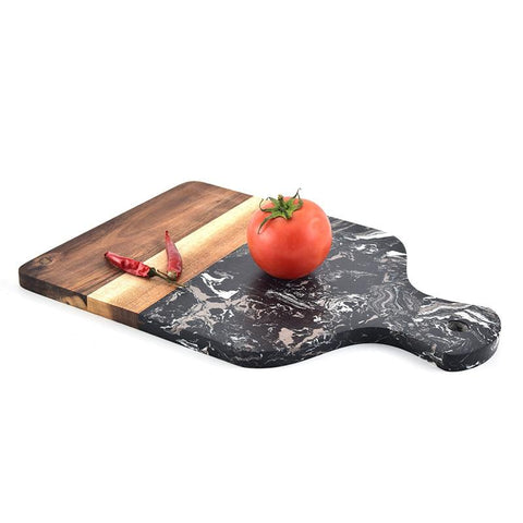 Image of Marble and Acacia Wood Kitchen Chopping Board.