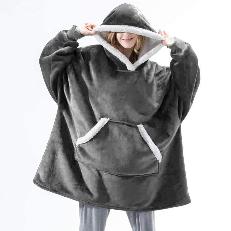 Winter Warm Fleece Wearable Hooded Blanket Fluffy Blanket Hoodie.