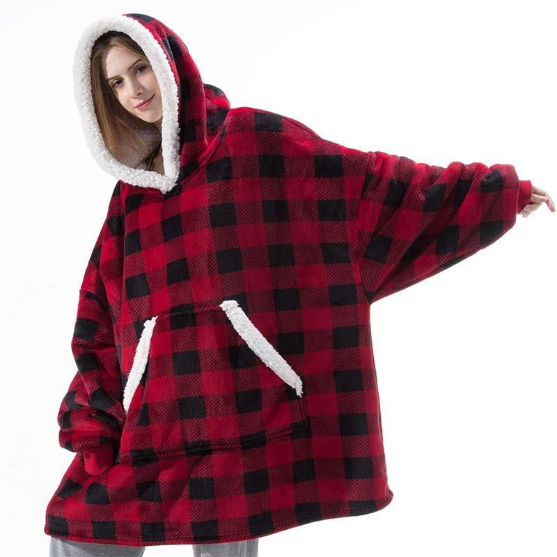 Winter Warm Fleece Wearable Hooded Blanket Fluffy Blanket Hoodie.