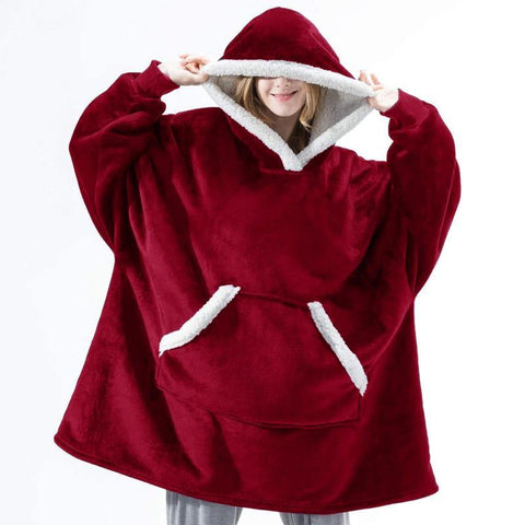 Image of Winter Warm Fleece Wearable Hooded Blanket Fluffy Blanket Hoodie.
