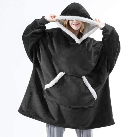 Image of Winter Warm Fleece Wearable Hooded Blanket Fluffy Blanket Hoodie.