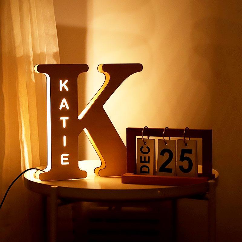 Custom Wooden Engraved Name Wall Light.