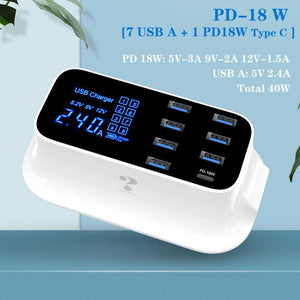 8 Ports Quick Charge 3.0 Led Display USB Charger.