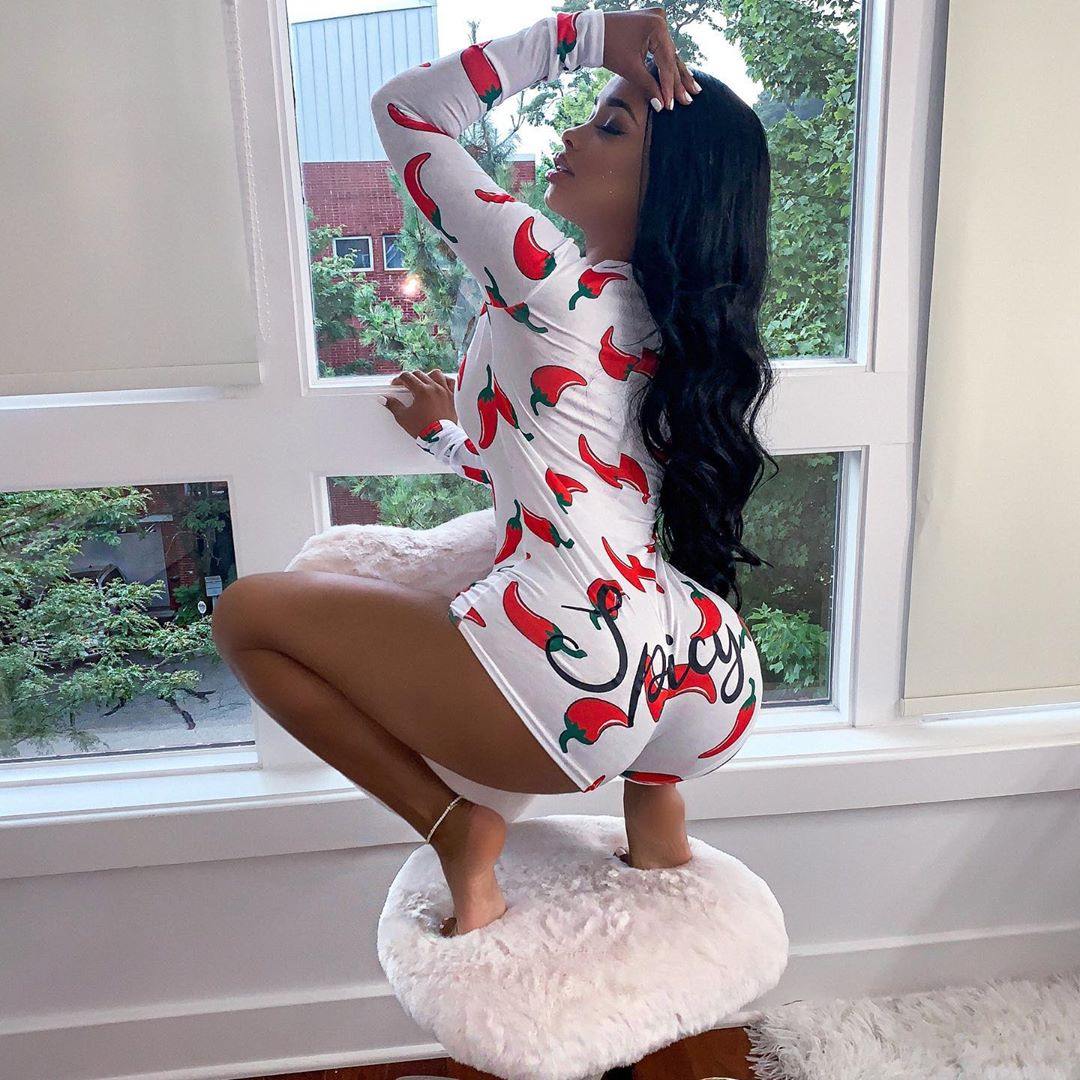 Long Sleeve Bodycon Stretch Crop Top Button Short Romper Pyjamas.