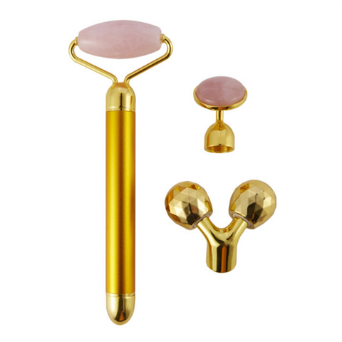 Image of 3In1 Electric Vibrating Natural Rose Quartz Jade Facial Roller.