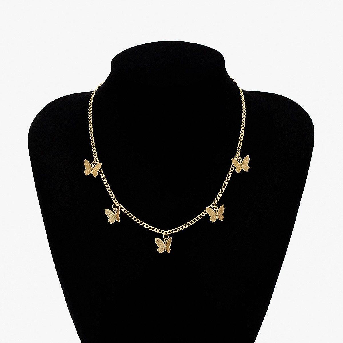 Gold Chain Butterfly Pendant Choker Necklace.
