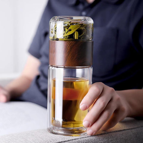 Image of Double Wall Glass Water Bottle Tea Water Separation Glass Bottles.