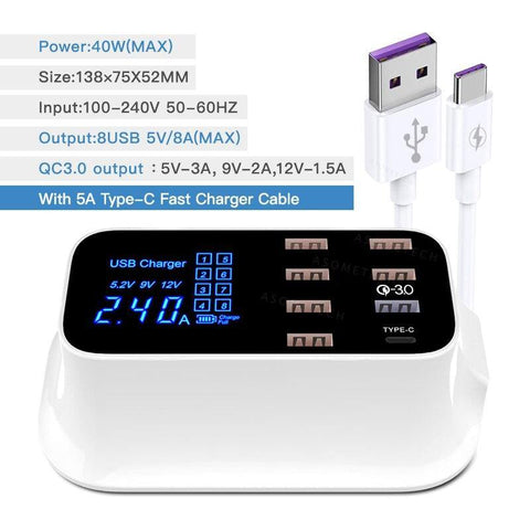 Image of 8 Ports Quick Charge 3.0 Led Display USB Charger.