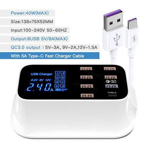 8 Ports Quick Charge 3.0 Led Display USB Charger.