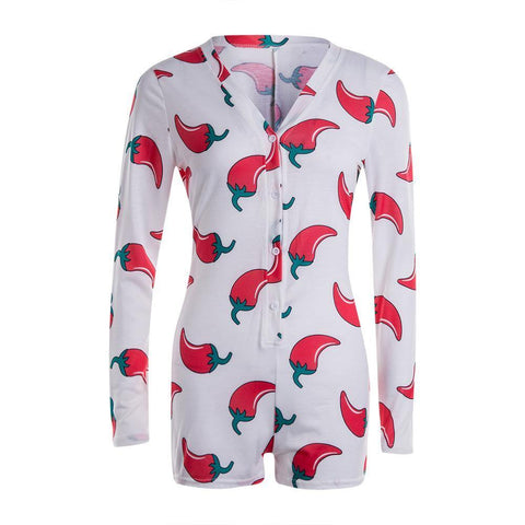 Image of Long Sleeve Bodycon Stretch Crop Top Button Short Romper Pyjamas.