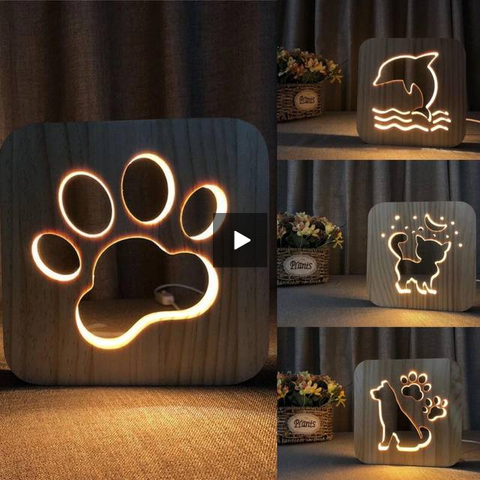 Image of Wooden Animal Luminaria 3D Lamp USB Powered Desk Lights.