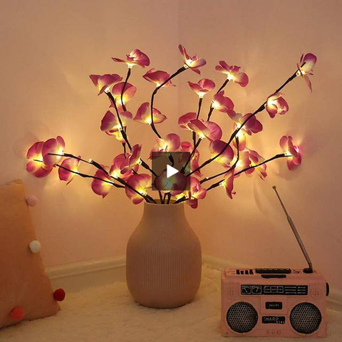 Image of Led Simulation Orchid Branch Lights Tree Table Lamp.