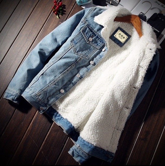 Men Jacket and Coat Warm Denim Jacket.
