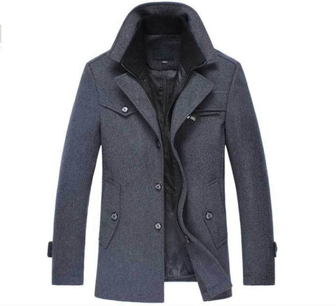 Image of Winter Wool Coat Slim Fit Jackets Men Casual Outerwear.