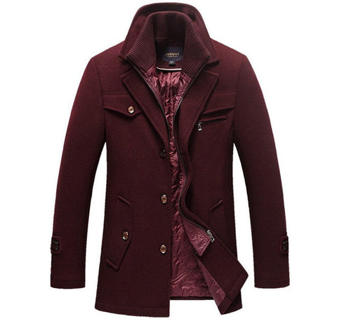 Image of Winter Wool Coat Slim Fit Jackets Men Casual Outerwear.