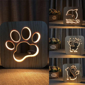 Wooden Animal Luminaria 3D Lamp USB Powered Desk Lights.